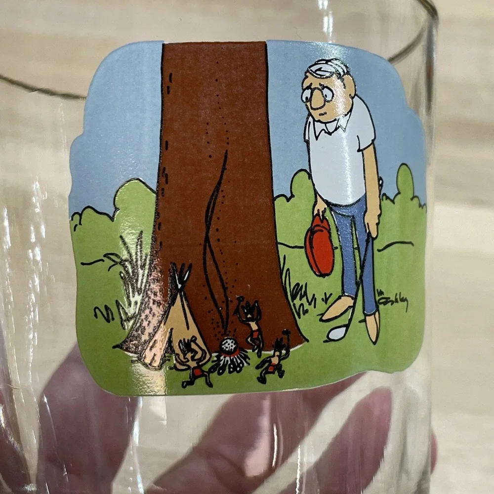 Vintage Ashby Glasses 8pc Golf Funny‎ Cartoon Low Ball Whiskey Man's Cave Decor